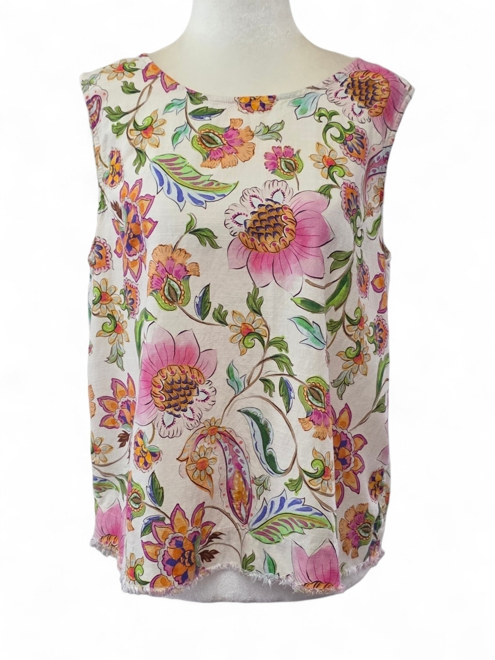 Liver Pool Sleeveless Floral Tank Top in Pink & Cream